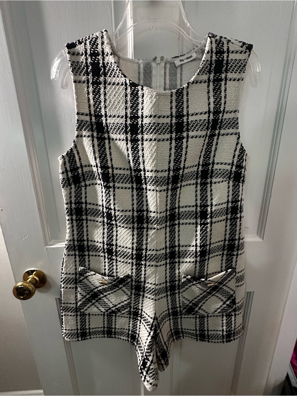 Women’s Black & White Plaid Sleeveless Romper